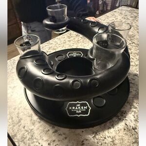Collector Kraken Black Rum bottle and Shot Glass Holder